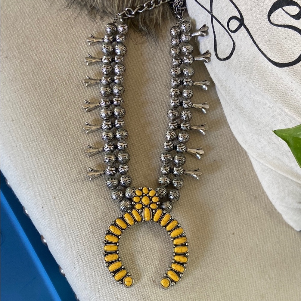 Yellow Stone Navajo-Inspired Squash Blossom Necklace
